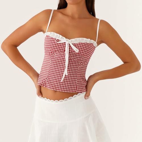 Womens Sexy Lace Trim Camisole Tank Tops Y2k Slim Fit Corset Going Out Streetwear Ruffle Spaghetti Strap Club Tops2