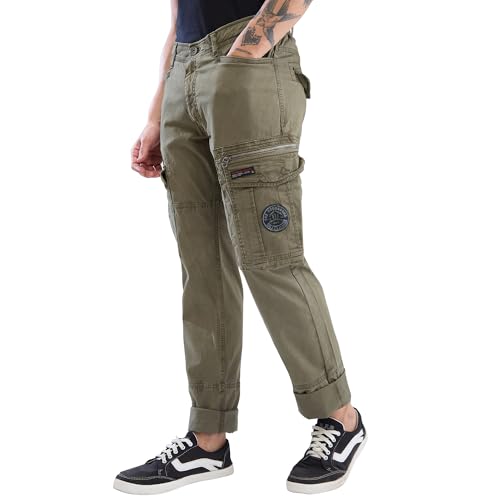 Image of Spykar Men Mid Rise Khaki Regular Fit Cargo