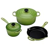 Le Creuset 5 Piece Signature Enameled Cast Iron Cookware Set, Palm