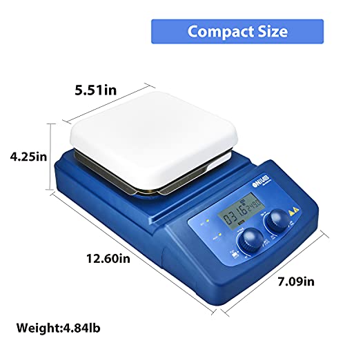 Onilab 380℃ Lcd Digital Hotplate Magnetic Stirrer With Ceramic Coated Aluminum Work Plate, 200-1500Rpm,5L,Temp Probe Sensor & Support Stand & Stirring Bar Included #TOP5