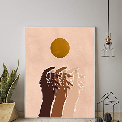 Affiche Boho Art Toile Peinture Noir Peau Mains Soleil Décoration Salon 50x70cm