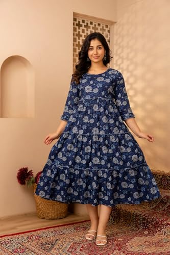 Image of Dhruvi Women's Rayon Anarkali Maternity Dress & Feeding Kurti with Zippers