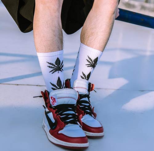 lifevv 5 Pairs Unisex Marijuana Weed Leaf Cotton Athletic Sports Marijuana High Crew Socks4
