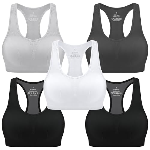 MIRITY Women Racerback Sports Bras - High Impact Workout Gym Activewear Bra Pack of 5