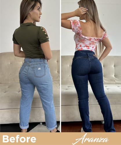 ARANZA Colombian Jeans Pantalones Colombianos Levanta Cola Butt Lifting Straight High Waist Blue4