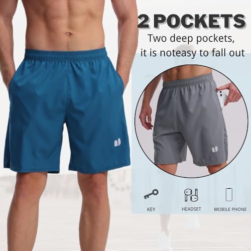 Bsrpolry 5 Pack Men's Running Shorts Gym Shorts Quick Dry for Jogger, Men's Athletic Shorts with Pockets and Elastic Waistband Black, Blue, Green, Navy, Dark Gray 2XL - Image 4