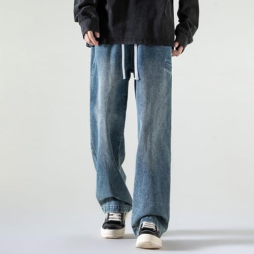 Mens Straight Leg Jeans Elastic Waist Denim Skate Pants Mens Jeans Regular Fit Hip Hop Loose Fit Denim Pants4
