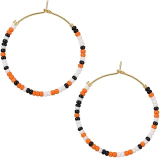 Sonatomber Handmade Boho Colorful Beaded Large Gold Hoop Earrings for Women, Bohemian Seed Beads Circle Hoops Cartilage Hypoallergenic Holiday Prom Jewelry Gift