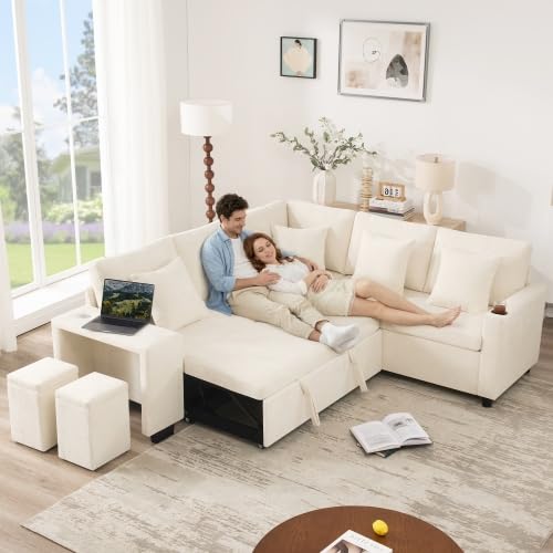 Sofa rozkładana w kształcie litery L z funkcją spania, USB i miejscem do