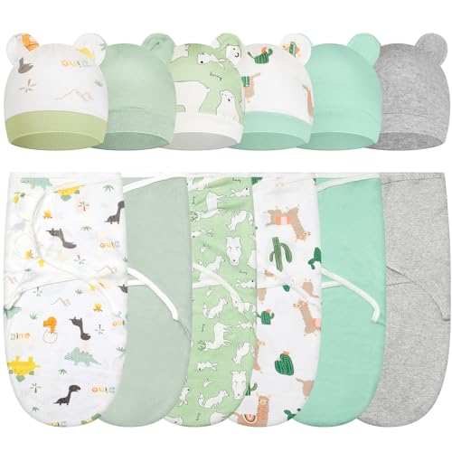 Image of Ramede 6 Pack Baby Swaddle Blanket with Hats Sleep Swaddle for 0-3 Months Newborn Sacks Soft Cotton Wearable for Boy Girl