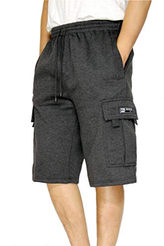 DREAM USA Men's Fleece Cargo Shorts Heavyweight M-5XL (3XL, Charcoal)