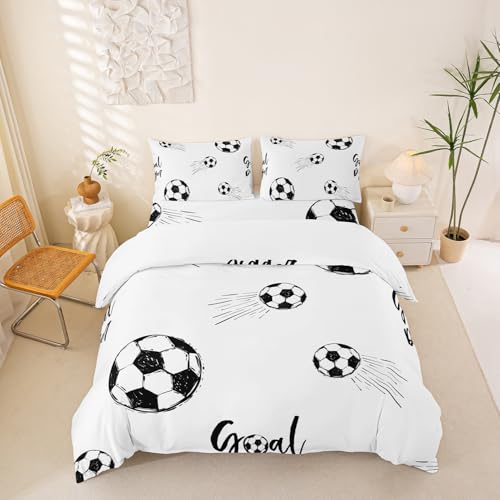 richhome Garçon Football Parure de Lit Sport thème Ensemble de literie Enfants Football Pattern Housse de Couette 220x240cm Enfants Hommes Noir Blanc Literie...