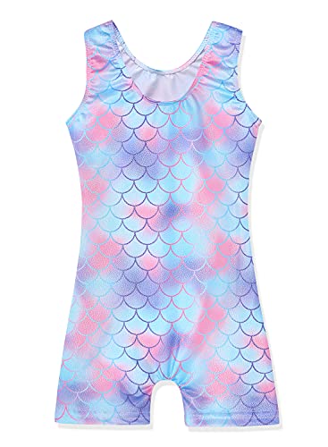 Leotards for Girls Gymnastics Toddler Dance Biketards Mermaid Unicorn Athletic Dance Wear Shiny Rainbow Blue Hotpink