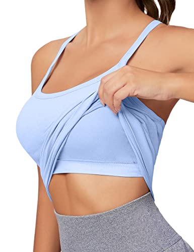 Image of MathCat Workout Tank Tops for Women with Built in Bra, Sleeveless Gym Tops Seamless Racerback Athletic Yoga Shirts Light Blue