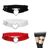 3 Pcs Garter Belts for Women, Adjustable Heart Lace Thigh Garter for Wedding Bride, Leg Garters Band for Women Parties(Black/Red/White)