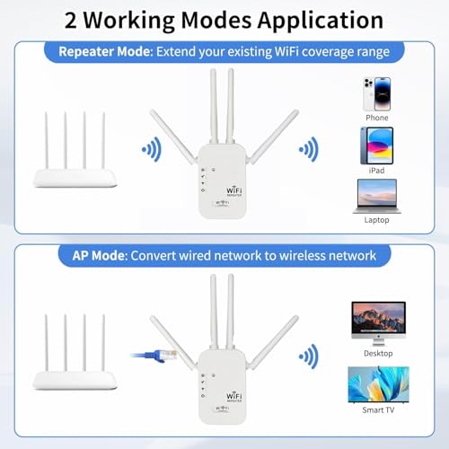 Image of 300Mbps WiFi Extender Signal Booster,WiFi Extender Dual Band for Home,New Gen 6X Faster Internet Booster Extender, WiFi Repeater Coverage up to 10K sq.ft and 65 Devices (White)