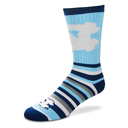 For Bare Feet NCAA Lotta-Stripe Men s Crew Socks-North Carolina (Large 10-13)