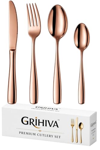 Image of 4 Pcs Rosegold Mirror Polish Stainless Steel Cutlery Set for Dining Table with Spoon and Fork Set & Butterknife - The Perfect Tableware /Flatware