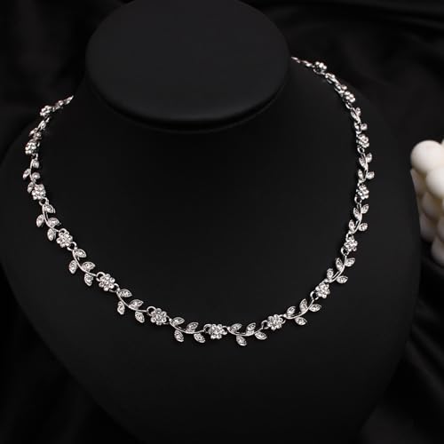 Austrian Crystal Rhinestone Choker Necklace Elegant Flower Leaf Chain Necklace Jewelry for Party Prom Costume Accessories for Women3