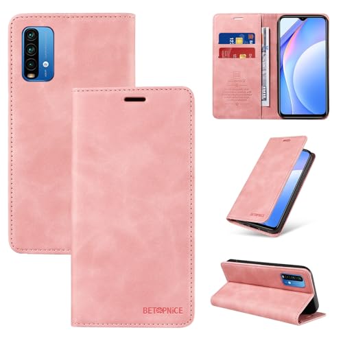 �E�H���b�g�P�[�X Xiaomi Redmi Note 9 4G/10X 4G �P�[�X �J�[�h�z���_�[�t�� �t���b�v�J�o�[ RFID �u���b�L���O�ی샌�U�[�P�[�X �ϋv���̂���ϏՌ��J�o�[(Pink)