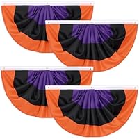 VitalCozy 4 Pcs Halloween Flag Buntings for Outside 3 x 1.5 Feet Orange Black Purple Pleated Fan Flags Halloween Half Fan Flag Banners for Indoor Outdoor House Holiday Parade Party Decor
