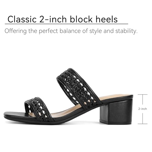 Image of Women's Heeled Sandals Two Strap Square Open Toe Heels 2-Inch Chunky Sandals Dress Shoes Wide Feet Friendly
