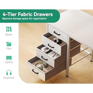 Casaottima 32-Inch Small Computer Desk with 4 Fabric Drawers — Home Office Desks with Storage, Writing Desk with Side Hook and Cloth Bag, Kids Desk Study/Work Table for Bedroom and Small Space, White Casaottima 32 Inch Small Computer Desk with 4 Fabric Drawers–Home Office Desks with Storage Writing Desk with Side Hook and Cloth Bag Kids Desk StudyWork Table for Bedroom and Small Space White