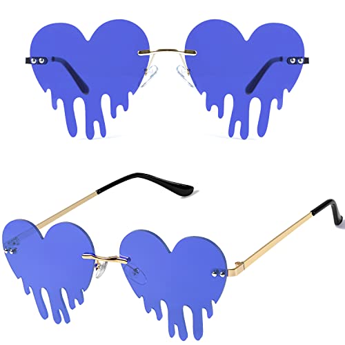 2 Pairs Drippy Heart Shaped Sunglasses Rave Festival Glasses Melting Heart Drip Sunglasses for Women and Men3