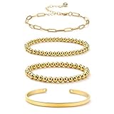 Starain Gold Beaded Bracelets for Women 18K Gold Plated Chain Link Stacking Bracelet Set Jewelry...