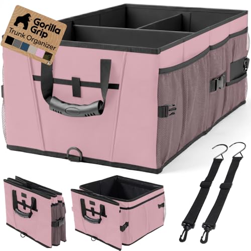 Image of GORILLA GRIP Trunk Organizer for SUV and Cars, Large Capacity, Pink | Heavy Duty Car Trunk Storage Organizer, Collapsible, SUV Accessories, Slip and Water Resistant, Multi Compartment Storage