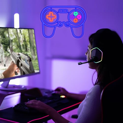Image of Gaming Neon Sign Acrylic Led Game Neon Light Sign for Gamer Dimmable Bedroom Decor, USB Powered, 16.5x11.8 Inch