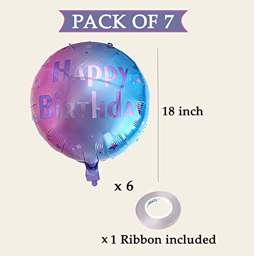 Image of AMFIN (Pack of 7) Theme Birthday Balloons /Happy Birthday foil Balloon /Birthday Foil Balloon /Blue Foil Balloons /Party Supplies Foil Birthday Balloons