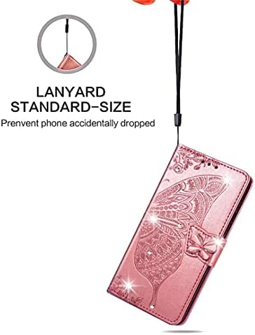 Lvnarery Samsung Galaxy S22 Case 3D Glitter Bling Sparkly Gems Butterfly Flip Case Stand PU Leather Wallet Phone Cases Card Slots Magnetic Silicone Bumper Shockproof Cover Rose gold