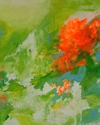 Fleurs orange et vertes œillets peinture moderne artisanale