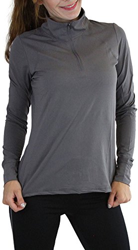 ToBeInStyle Women's Sport Long Sleeve Soft Turtleneck with Half-Zip Pullover - Charcoal - XL
