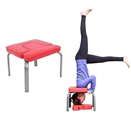Greensen Yoga Inversion Chaise Banc,Yoga Tabouret, Yoga avec Coussin Confortable sans Avoir Mal a la tête Poirier Fitness Equipement pour Yoga à la Maison et Gymnastique Taille 44 x 43 x 36,5cm Rouge