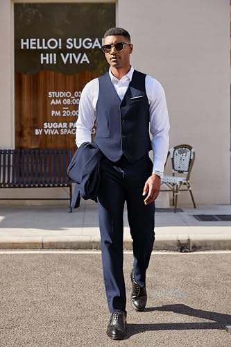 COOFANDY Men's 3 Pieces Suit Classic One Button Single Breasted Slim Fit Blazer Jacket Vest Pants Set Wedding Busines4