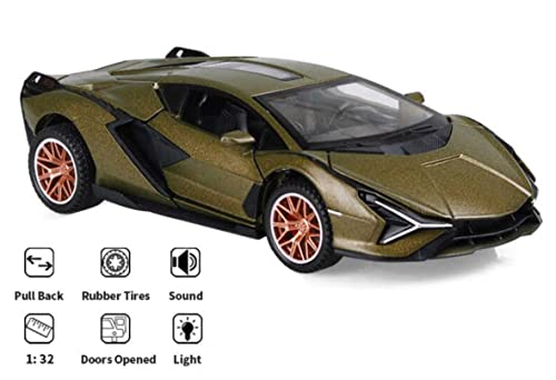 Image of 1:32 Scale Lamborghini SIAN Toy Car | Metal Pullback Diecast Car for Kids with Openable Doors, Sound, Light Effects Toy for Car Enthusiasts (RED)