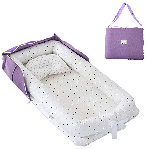 TEALP Tumbona para bebé con Almohadas, Nido Transpirable para Bebé Recién Nacido para Cosleeping, Capazo de Bebé, Punto Blanco y Negro