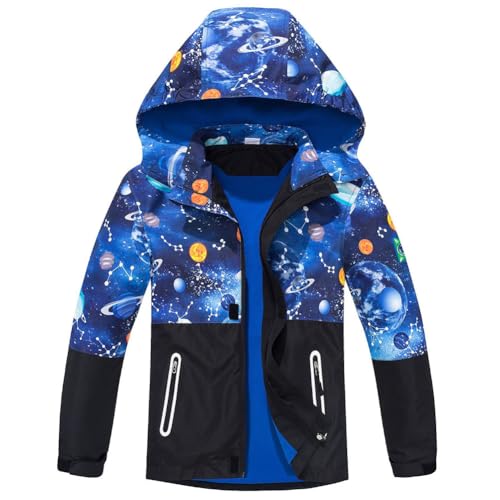 Jungen Wasserdicht Jacke Fleecefütterung Warm Outdoorjacke Atmungsaktiv Winddicht Wanderjacke Softshelljacke Outdoorjacke Mit Kapuze（Blau, 146/152）