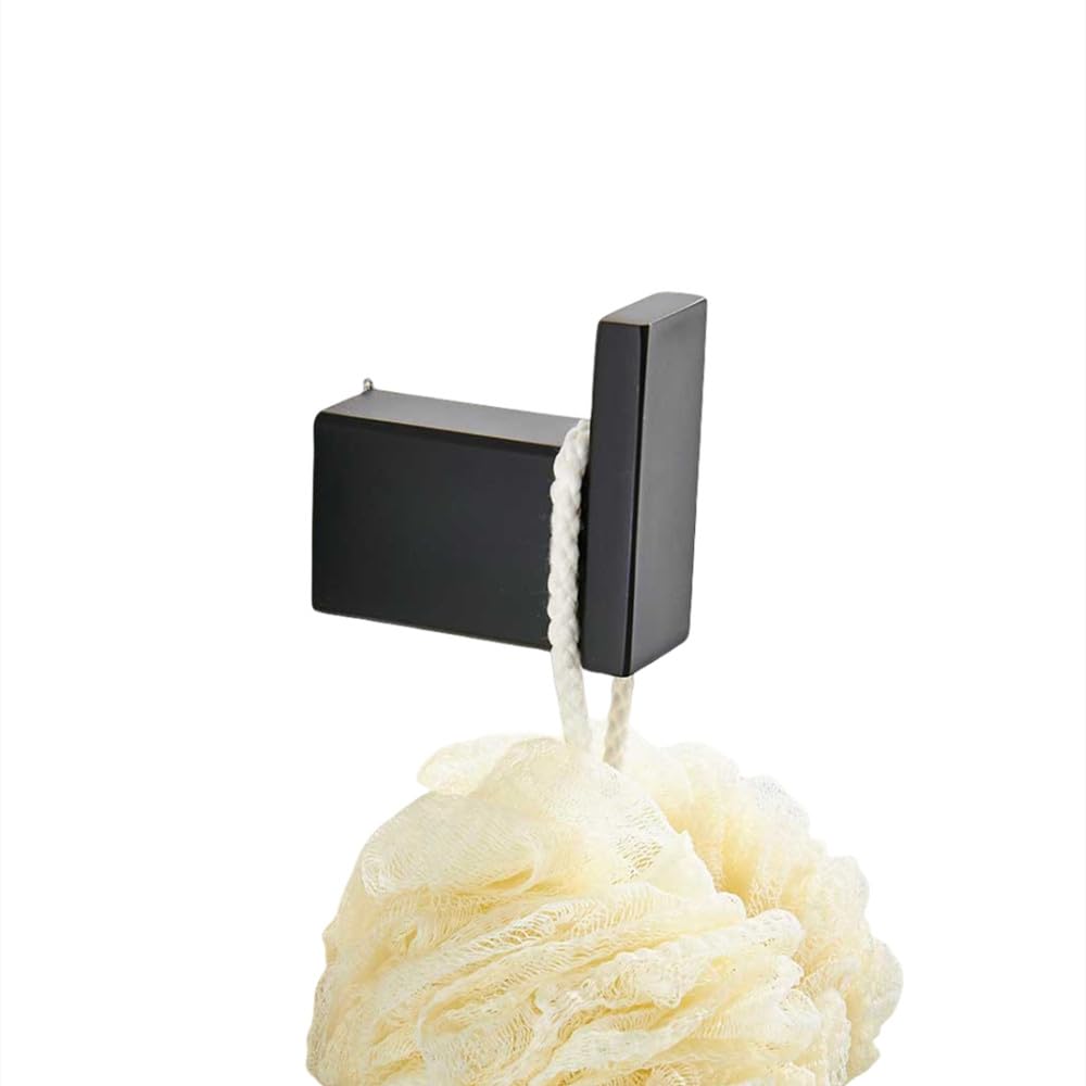Juego de accesorios de baño negro mate con soporte para papel, toallero, gancho para bata de inodoro, soporte para cepillo de inodoro, kit de accesorios de baño moderno con gancho individual