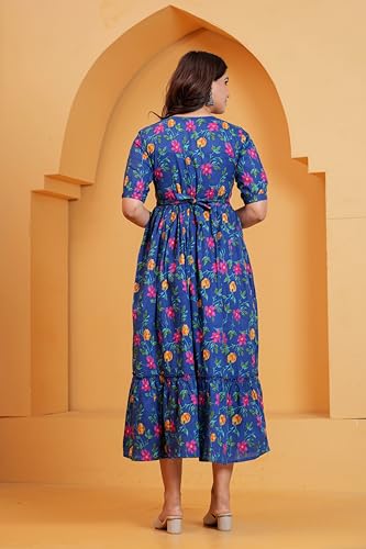 Image of The Moon Star Women's Cotton Floral Printed Anarkali Maternity Feeding Kurti | Breastfeeding Dress for Mothers | Zipper Feeding Kurti, Nursing Kurti, Comfortable and Trendy Maternity Wear