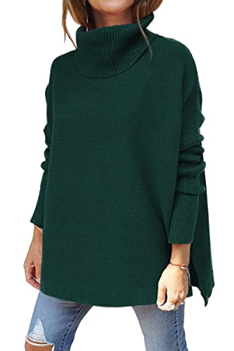 Image of LILLUSORY Women's Turtleneck Oversized Sweaters Long Batwing Sleeve Spilt Hem Tunic Pullover Knit Tops