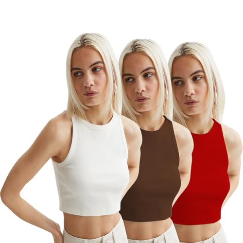Image of KERI PERRY Tops for Women Crop Top for Women's Tank Activewear Tee Sports Western Casual Cotton Camisole Pack of 3 Combo