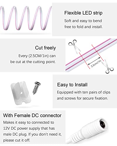 Image of ALITOVE Pink Neon Lights Strip for Custom Neon Signs 16.4ft Rope Light 5M 600 LEDs 12V DC Waterproof for Bedroom Bar Gaming Room DIY Wall Decor with DIY Accessories 【No Power Adapter & Controller】