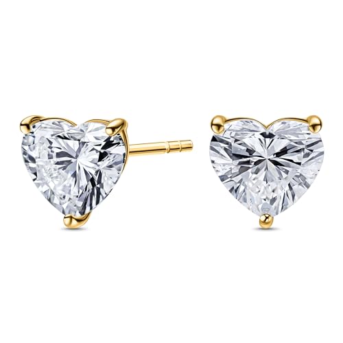 14K Yellow or White Gold Stud Earrings With 0.50-2.00 Cttw Heart Shaped Lab Grown Diamond/Lab Grown Blue Sapphire/Lab Grown Emerald Stud Earrings For Women, Gift Box Included