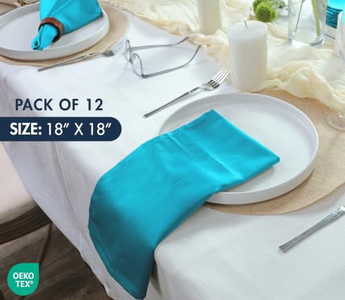 Image of Ruvanti Cloth Napkins Set of 12, Cotton Enrich 18 inchx18 inch - Sky Blue | Washable, Soft, Durable & Absorbent Everyday Napkins. For Home, hotel, Wedding Napkins, Thanksgiving, Christmas Dinner Napkin
