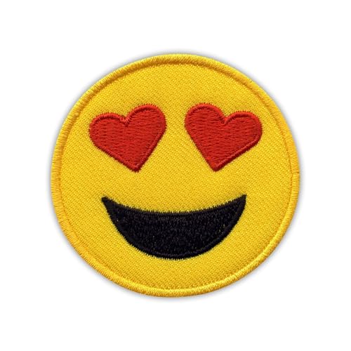 Herz Augen Gesicht – klein – Emoticon – wärmeaktivierter Klebstoff/Bügelrückseite – bestickter Abzeichen/Aufnäher Herz Augen Gesicht – klein – Emoticon – wärmeaktivierter Klebstoff/Bügelrückseite – bestickter Abzeichen/Aufnäher