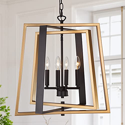 Black and Gold Chandelier, 20“W Modern Farmhouse Pendant Lighting Fixture with Free Swinging Arms for Dining Room, Foyer, Bedroom, Kitchen Island by LNC HOME - Used condition - US$30.57