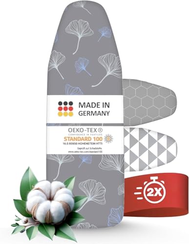 Made in Germany Ironing Board Cover 122 x 38 cm Heat Reflective Elastic Band Oeko-Tex 100 5 Sizes Padding Board Cover for Steam Ironing Station and Steam Iron Ironing Board Cover M
